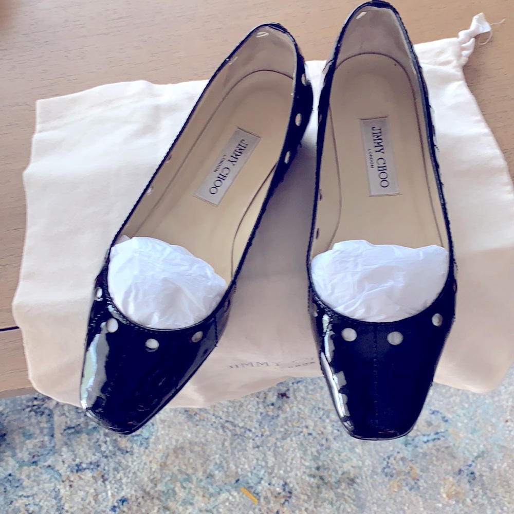Jimmy Choo Black Leather Flats